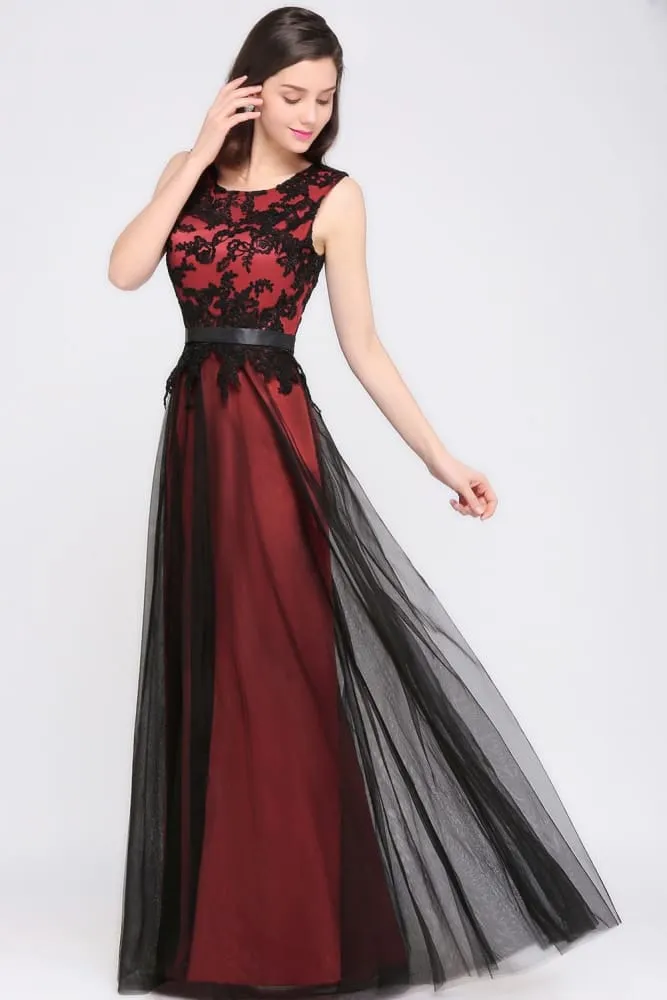 Elegant Applique Chiffon Lace Long Evening Dress