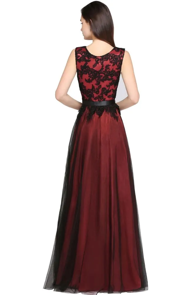 Elegant Applique Chiffon Lace Long Evening Dress