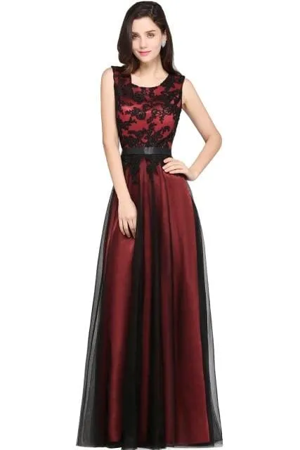 Elegant Applique Chiffon Lace Long Evening Dress