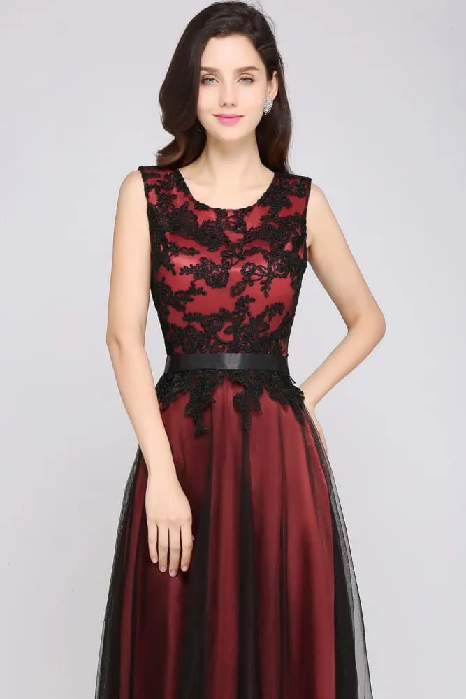 Elegant Applique Chiffon Lace Long Evening Dress