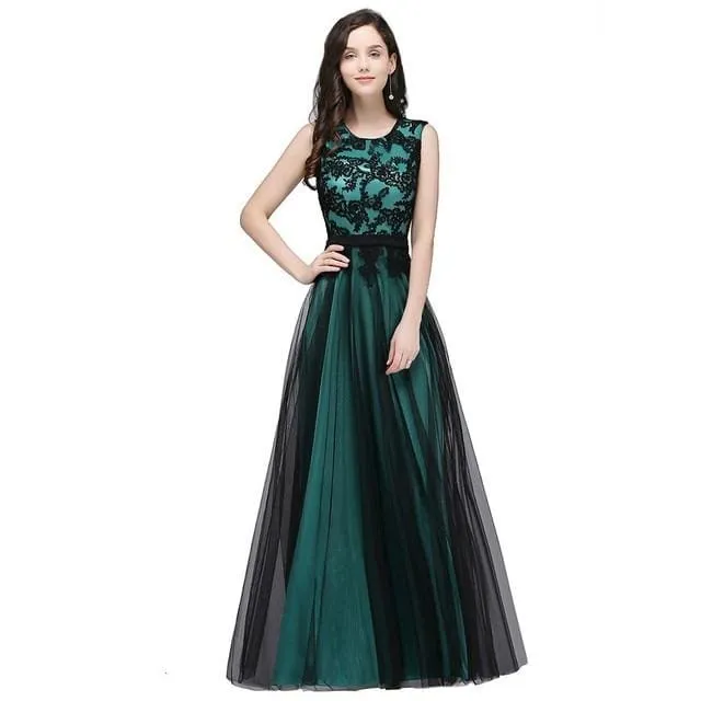 Elegant Applique Chiffon Lace Long Evening Dress