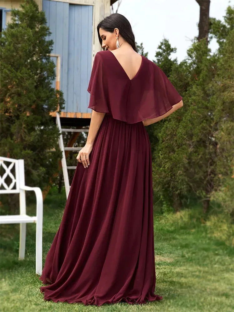 Elegant Chiffon Short Sleeve Evening Dress