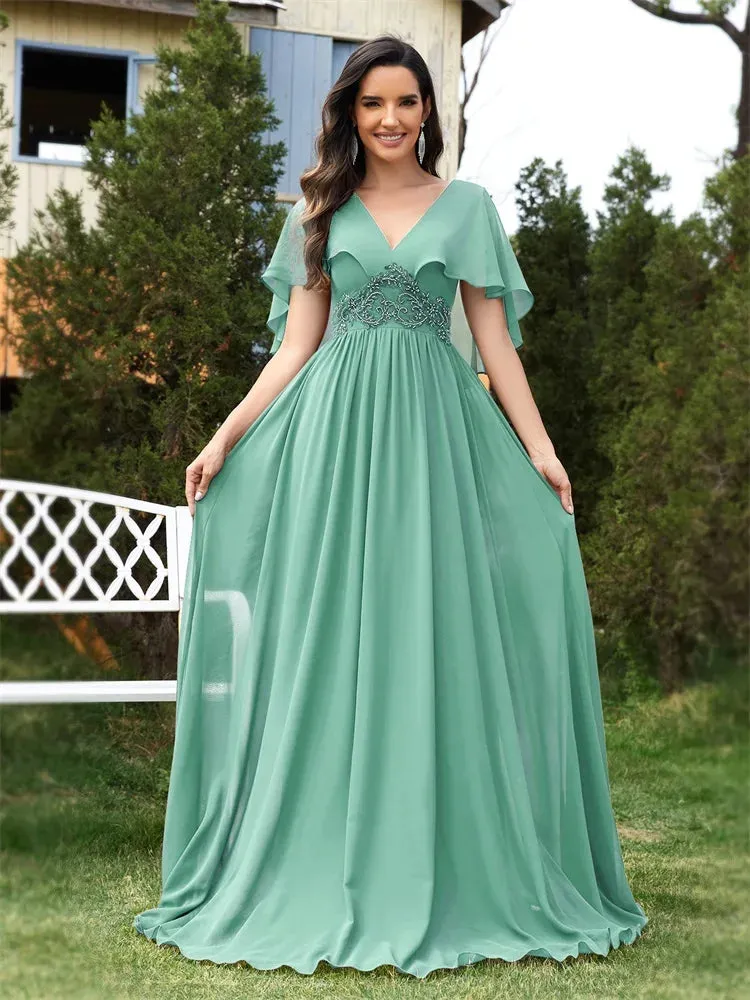 Elegant Chiffon Short Sleeve Evening Dress