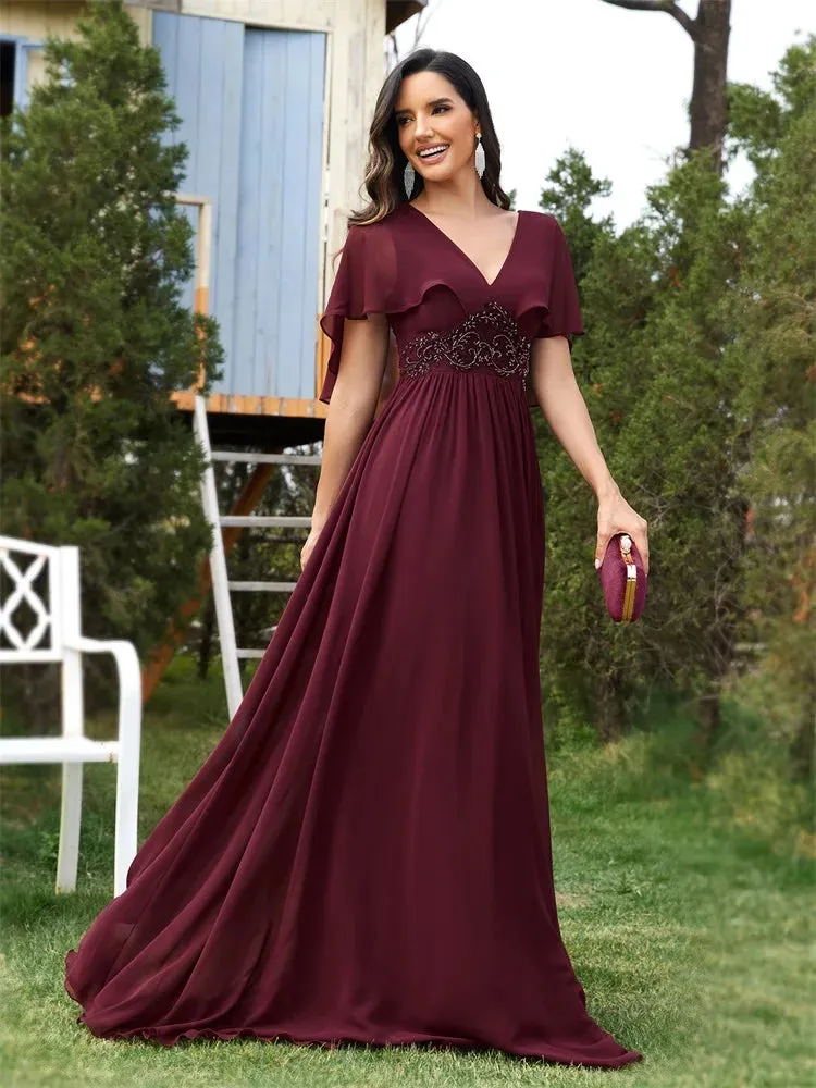 Elegant Chiffon Short Sleeve Evening Dress