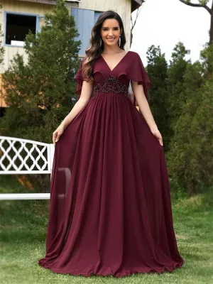 Elegant Chiffon Short Sleeve Evening Dress