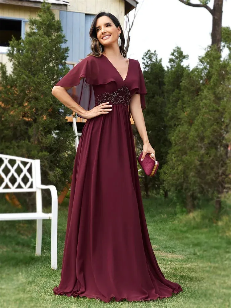 Elegant Chiffon Short Sleeve Evening Dress