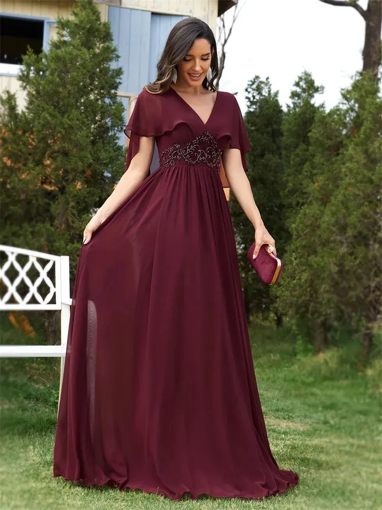 Elegant Chiffon Short Sleeve Evening Dress