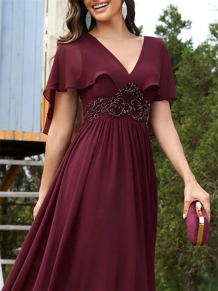 Elegant Chiffon Short Sleeve Evening Dress