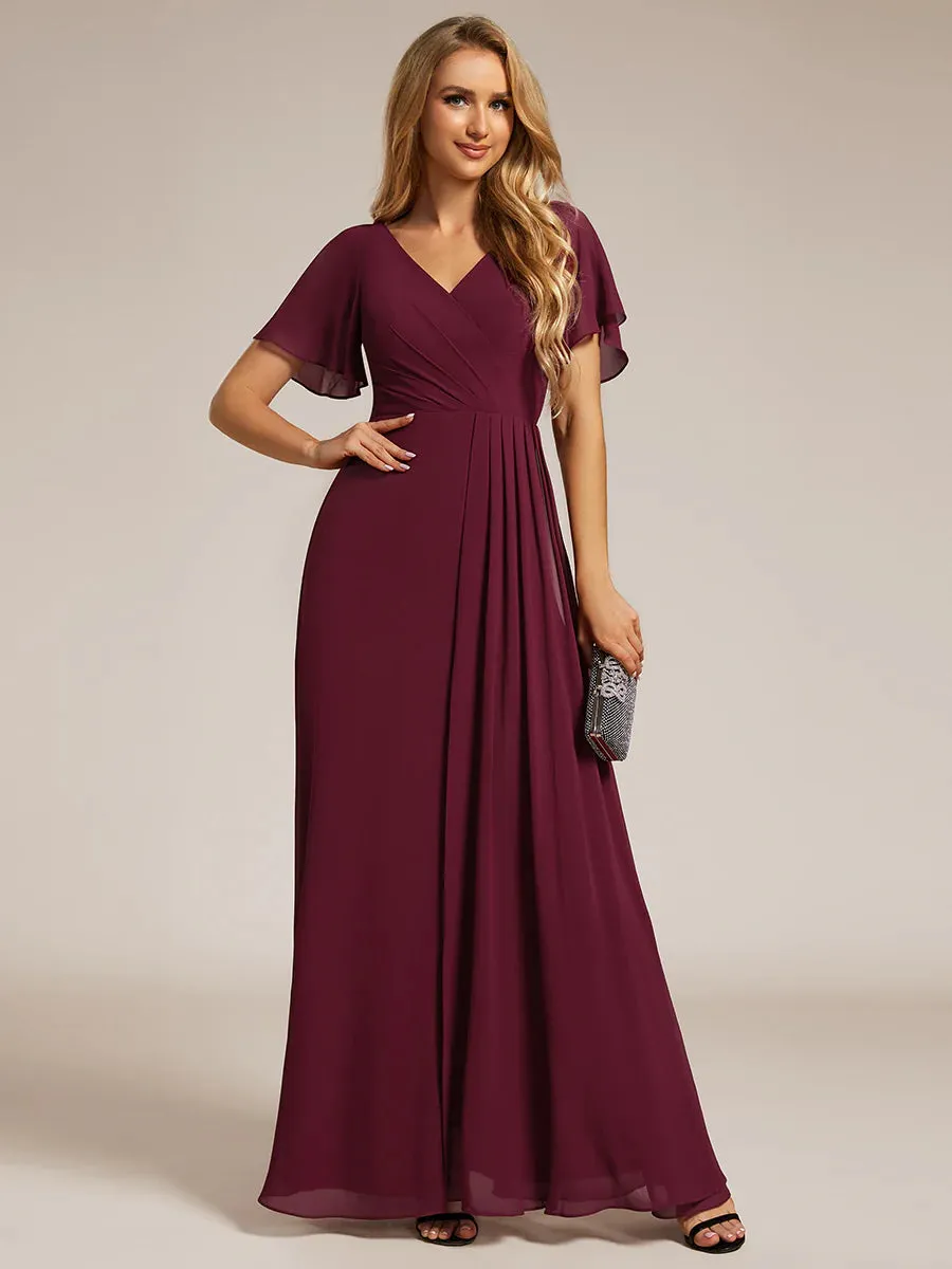Elegant Lotus Leaf Ruffles Sleeve Waist Chiffon Evening Dress
