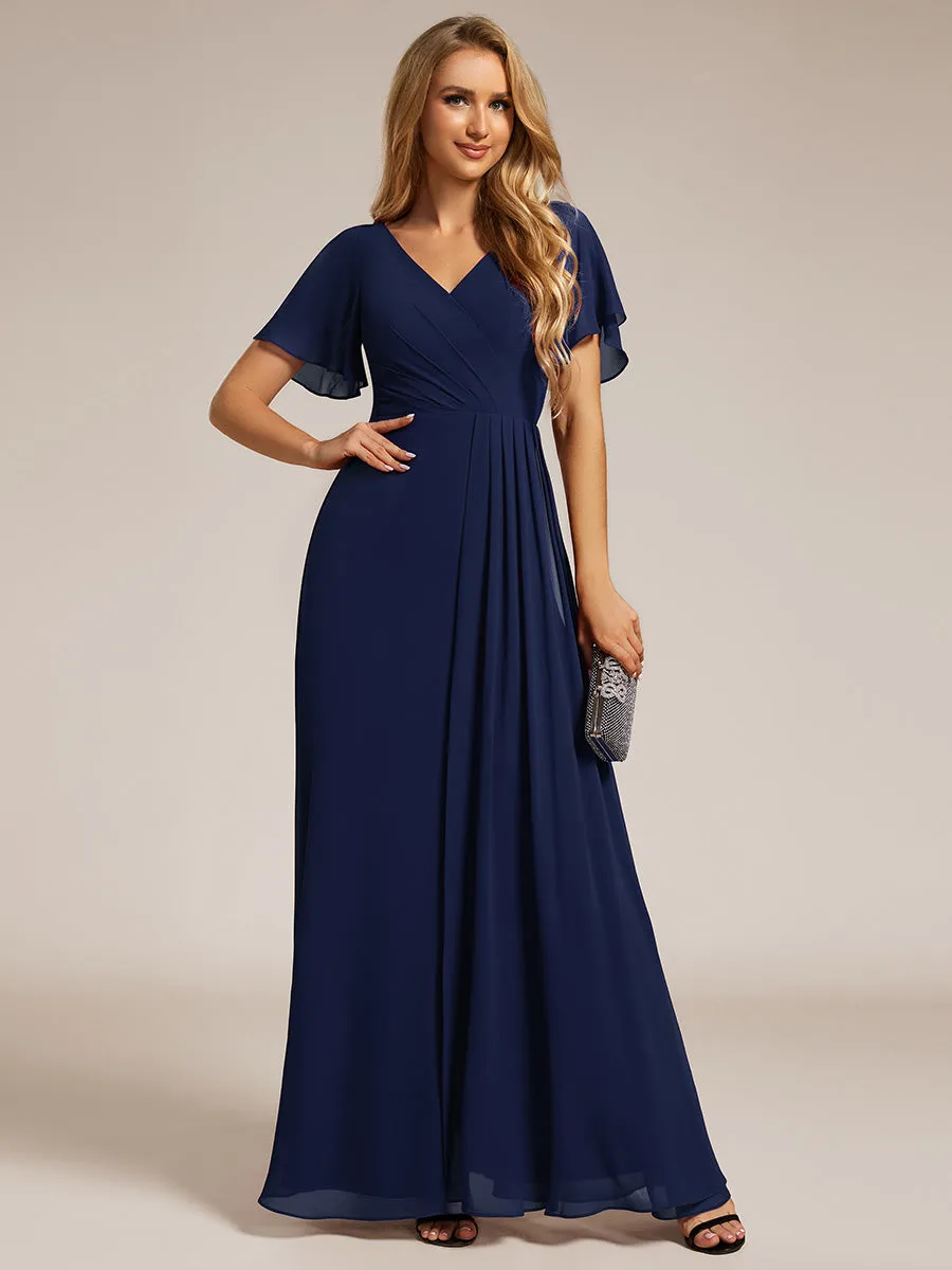 Elegant Lotus Leaf Ruffles Sleeve Waist Chiffon Evening Dress