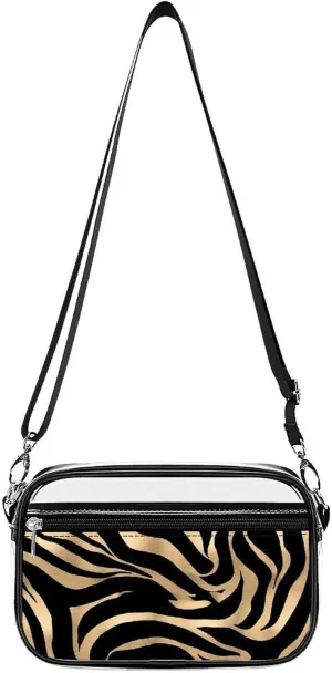 Elegant Metallic Gold Zebra Black Animal Print Fashionable Transparent Crossbody Bag Suitable for Travel, Sightseeing, Shopping And Other Scenarios