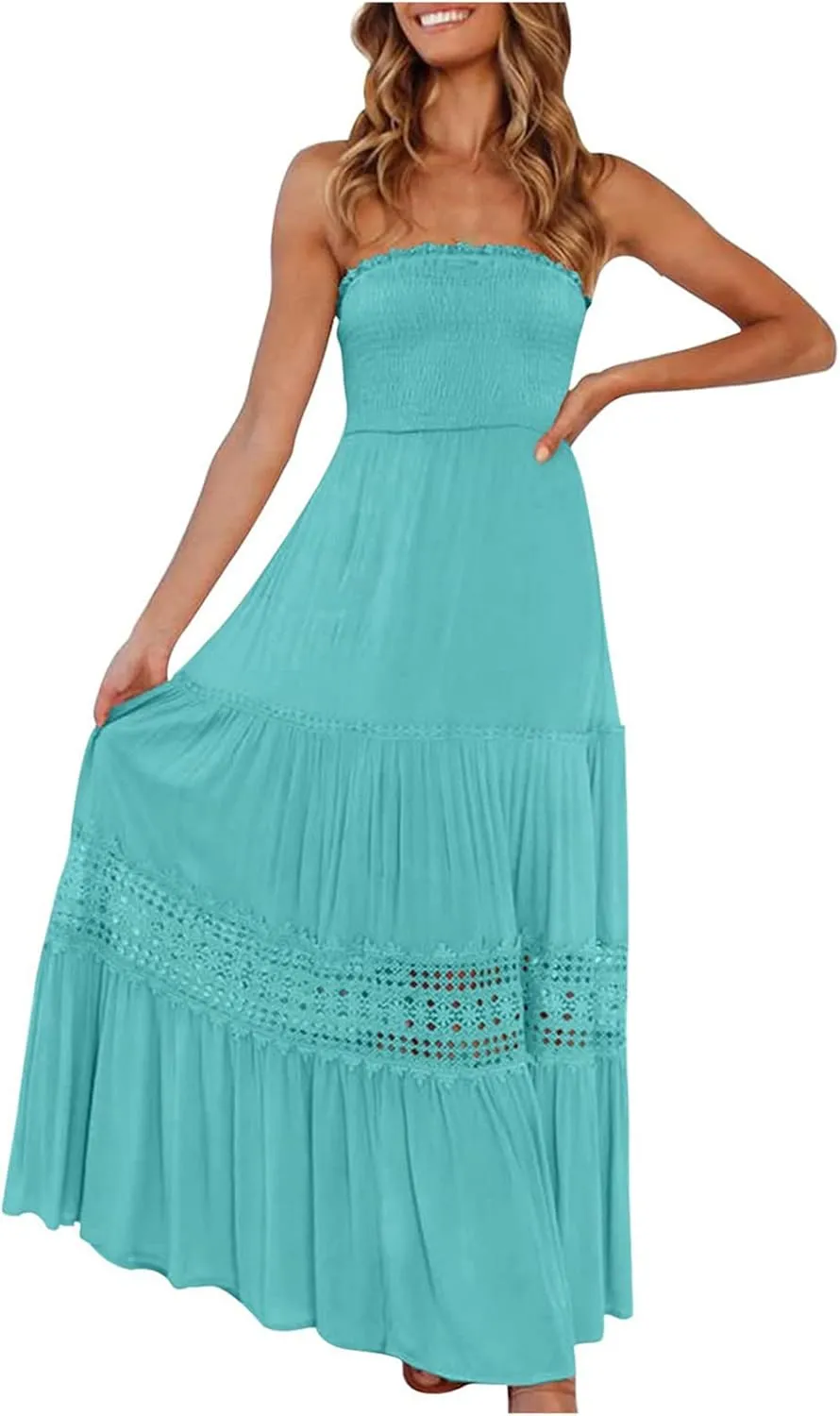 Elegant Midi Skirts for Women Fashion Off Shoulder Dress Sleeveless Lace Printed Hollow Out Dress Crewneck Party