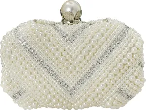 Elegant Pearl Beaded Evening Handbag with Rhinestones - Bridal Wedding Small Crossbody Shoulder Bag for Ladies