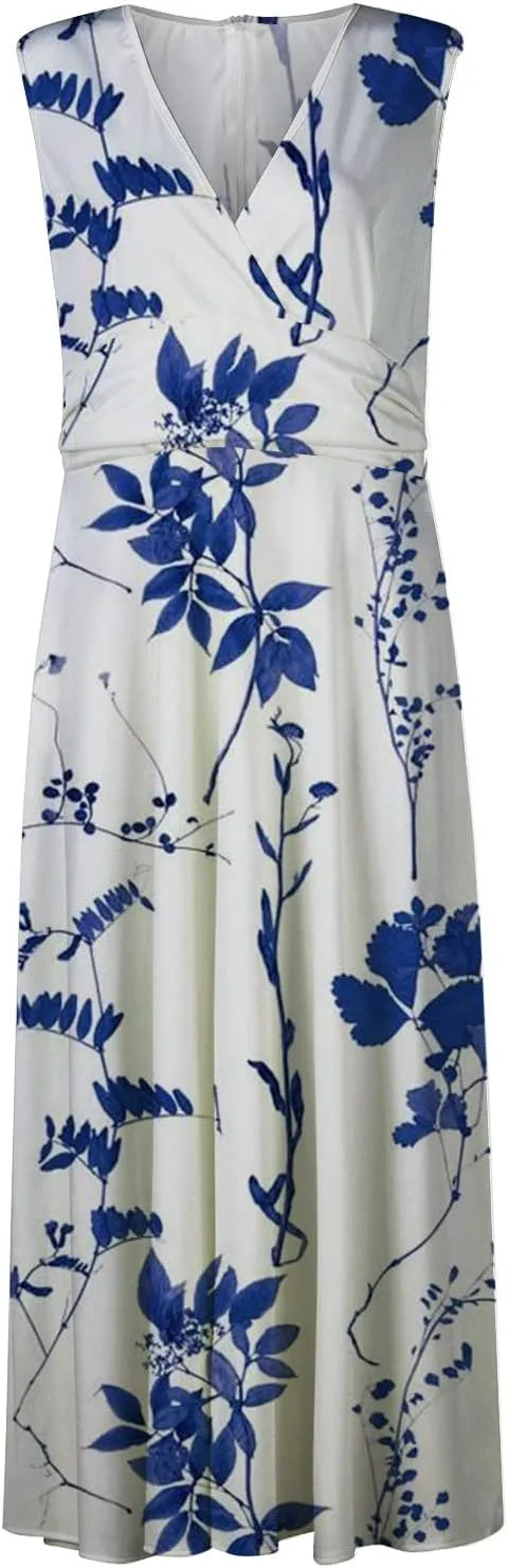 Elegant Women's Floral Maxi Dress Sleeveless V-Neck Evening Gown with Print for Summer Parties