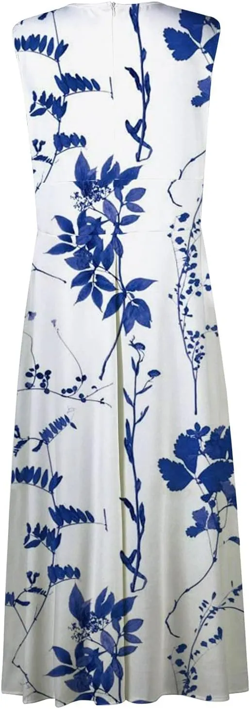 Elegant Women's Floral Maxi Dress Sleeveless V-Neck Evening Gown with Print for Summer Parties