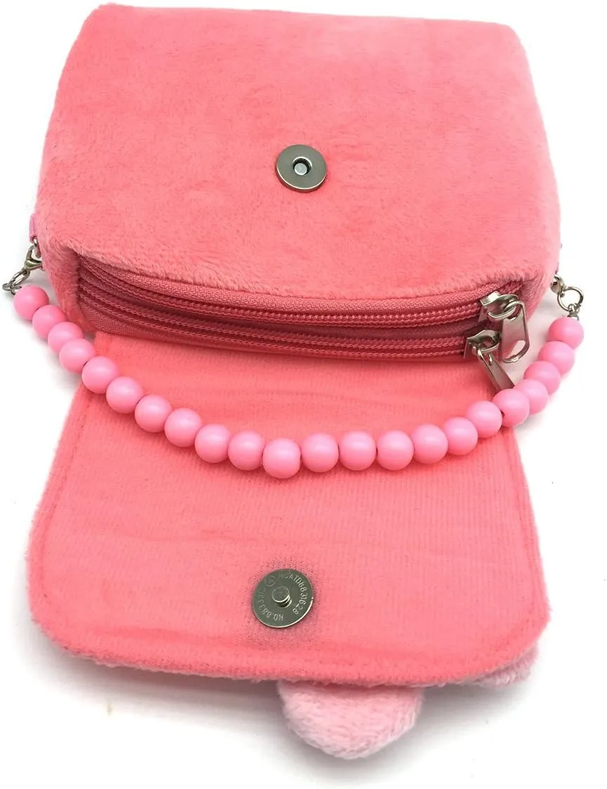 Elesa Miracle Little Girl Handbag Beauty Set Plush Handbag   Flower-Shaped Clip-on Earrings   Necklace and Bracelet Set (Pink)