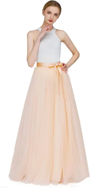 EllieHouse A Line Long Maxi Bridesmaid Tulle Skirt for Wedding Evening Party Prom P68