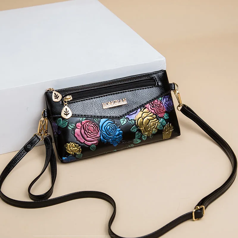 Embossed Faux Leather Crossbody Bag
