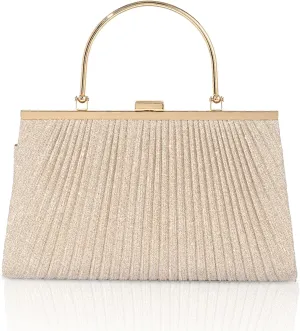 Evening Bag for Women Sparkly Handbag with Chain, Women's Shoulder Bag Pleated Clutch Purse for Wedding, Prom, Party