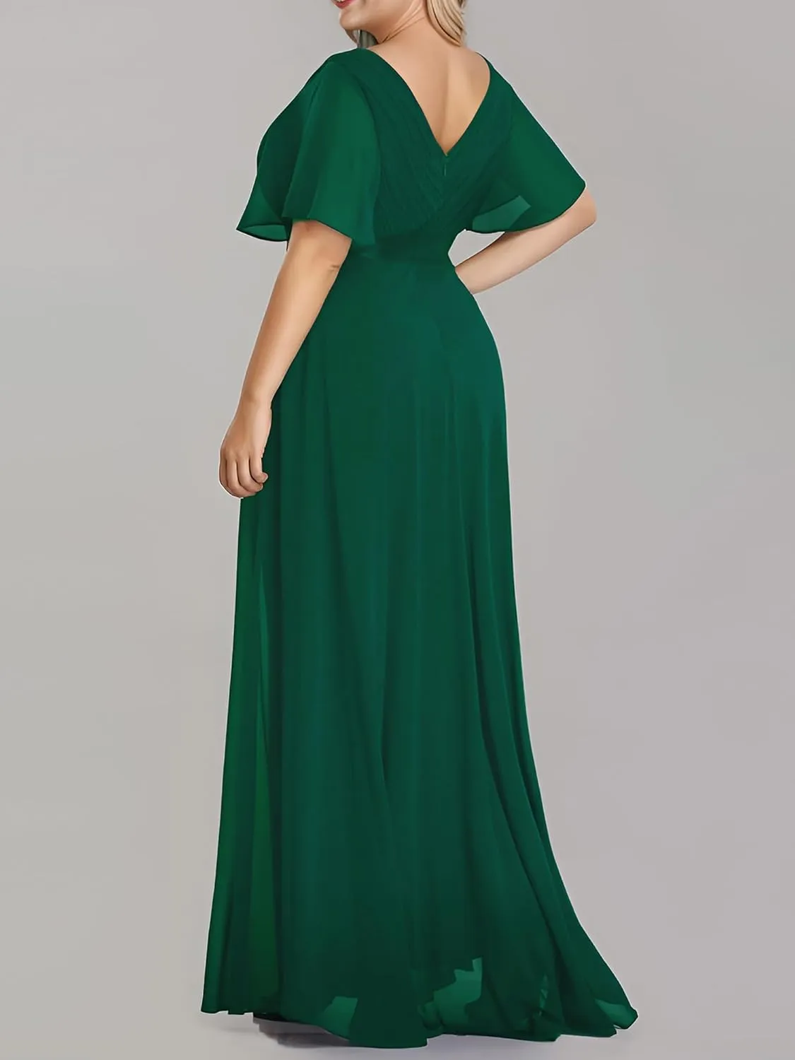 Ever-Pretty Plus Women's V Neck Mother of The Bride Dress Chiffon A Line Maxi Plus Size Evening Dress with Sleeves 09890-DAPH
