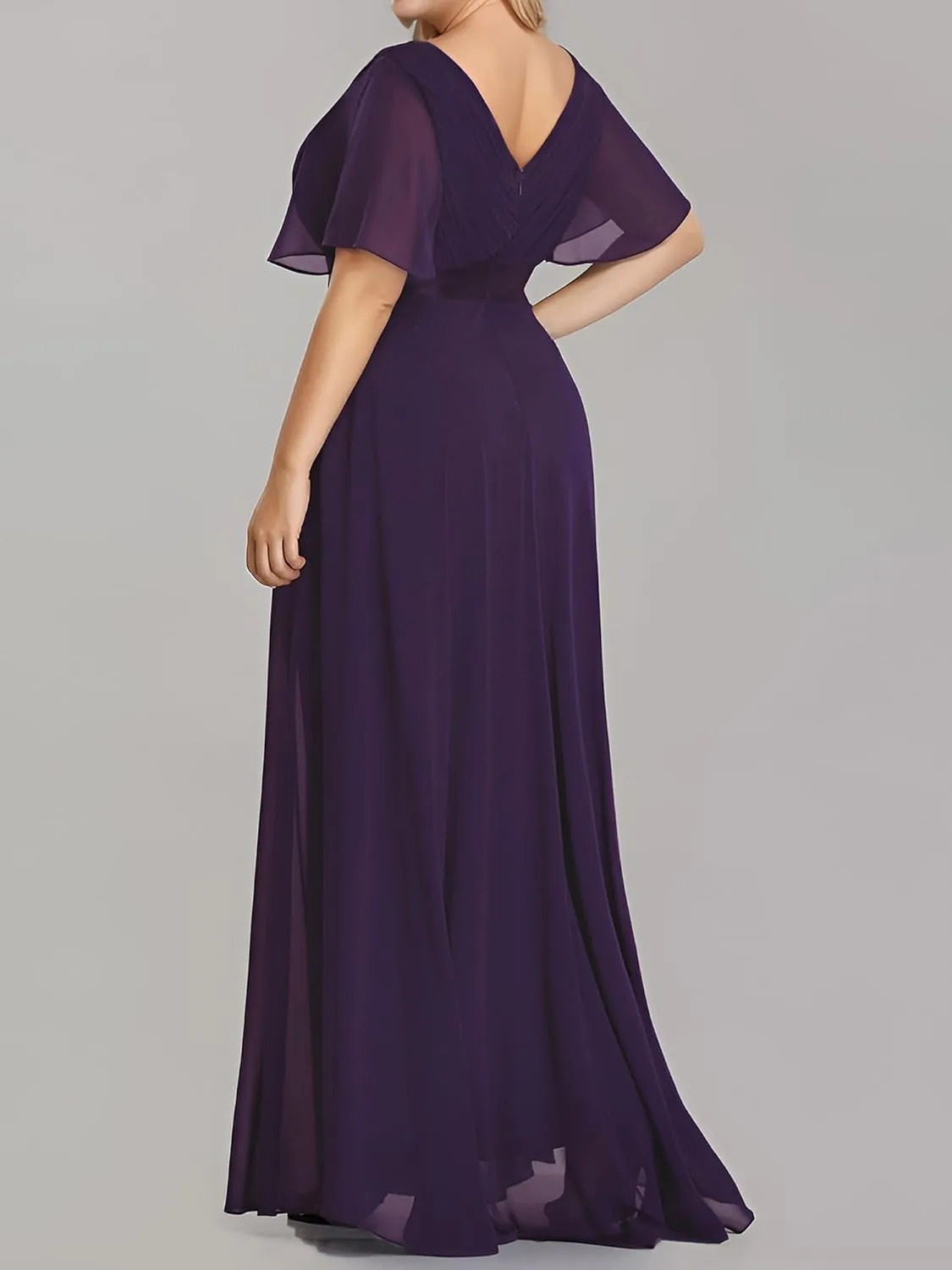 Ever-Pretty Plus Women's V Neck Mother of The Bride Dress Chiffon A Line Maxi Plus Size Evening Dress with Sleeves 09890-DAPH