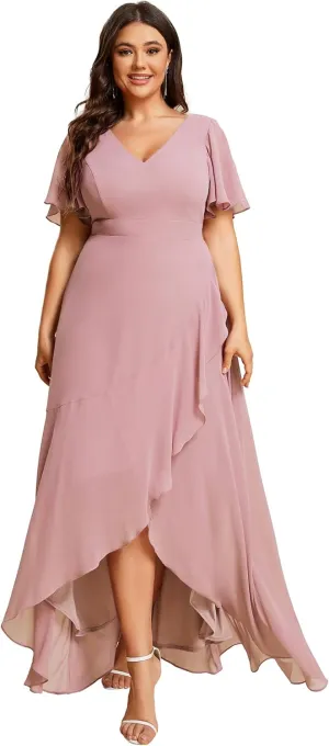 Ever-Pretty Plus Women's V Neck Short Sleeves A-Line Plus Size Wedding Guest Mother of The Bride Dresses for Wedding 01749-DA