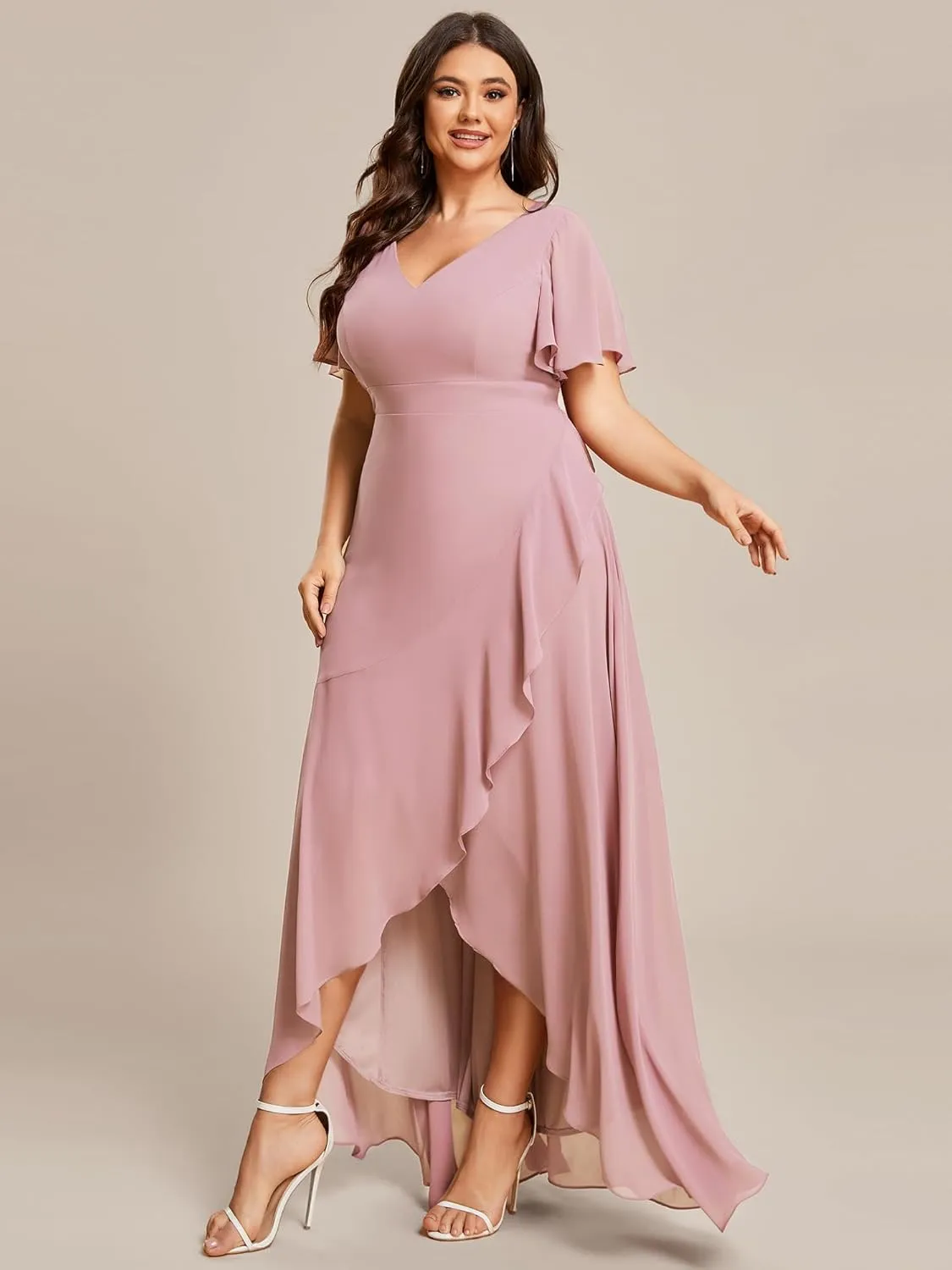 Ever-Pretty Plus Women's V Neck Short Sleeves A-Line Plus Size Wedding Guest Mother of The Bride Dresses for Wedding 01749-DA