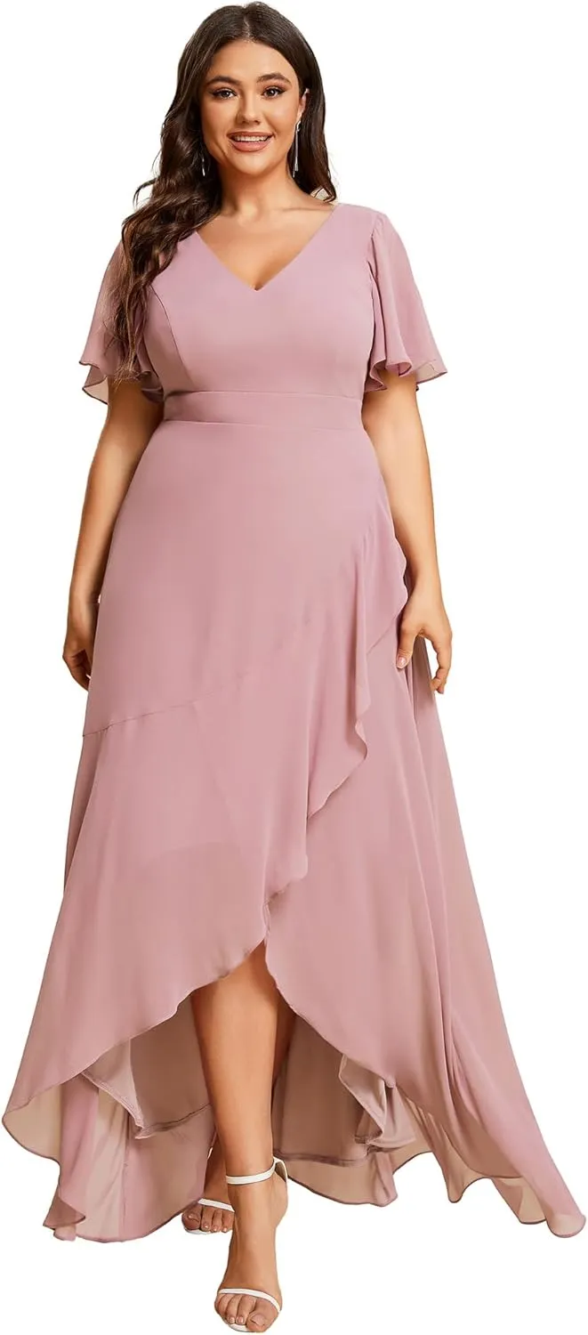 Ever-Pretty Plus Women's V Neck Short Sleeves A-Line Plus Size Wedding Guest Mother of The Bride Dresses for Wedding 01749-DA