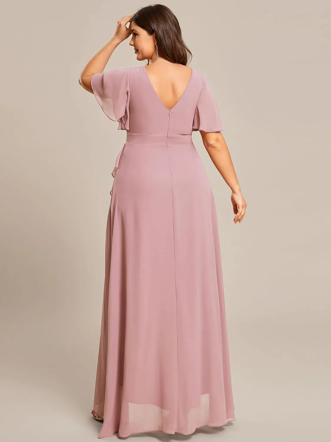 Ever-Pretty Plus Women's V Neck Short Sleeves A-Line Plus Size Wedding Guest Mother of The Bride Dresses for Wedding 01749-DA