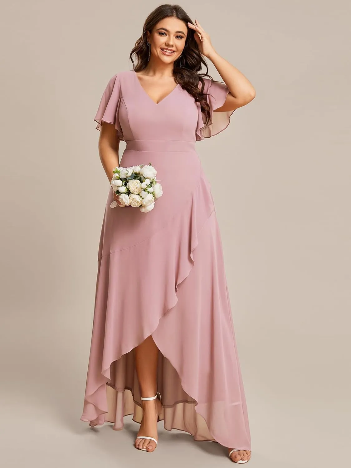 Ever-Pretty Plus Women's V Neck Short Sleeves A-Line Plus Size Wedding Guest Mother of The Bride Dresses for Wedding 01749-DA
