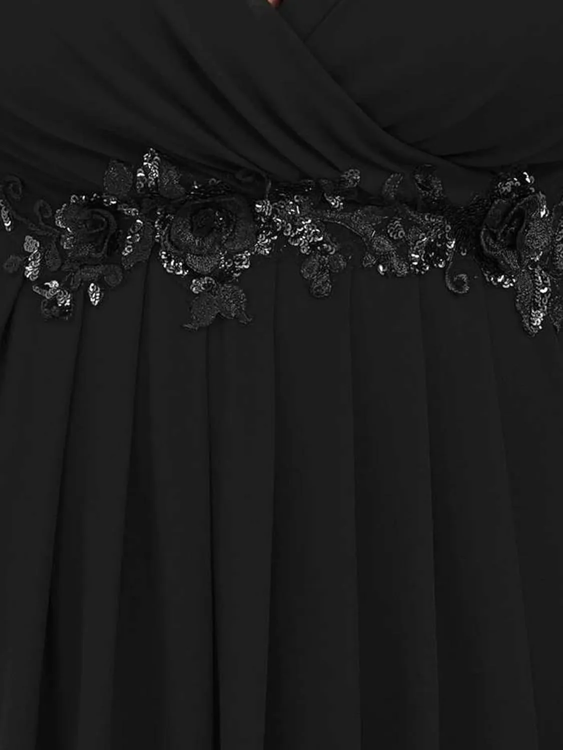 Ever-Pretty V Neck Long Sleeves Applique Chiffon Plus Size Floor Length Formal Evening Dresses for Curvy Women 00461-DA