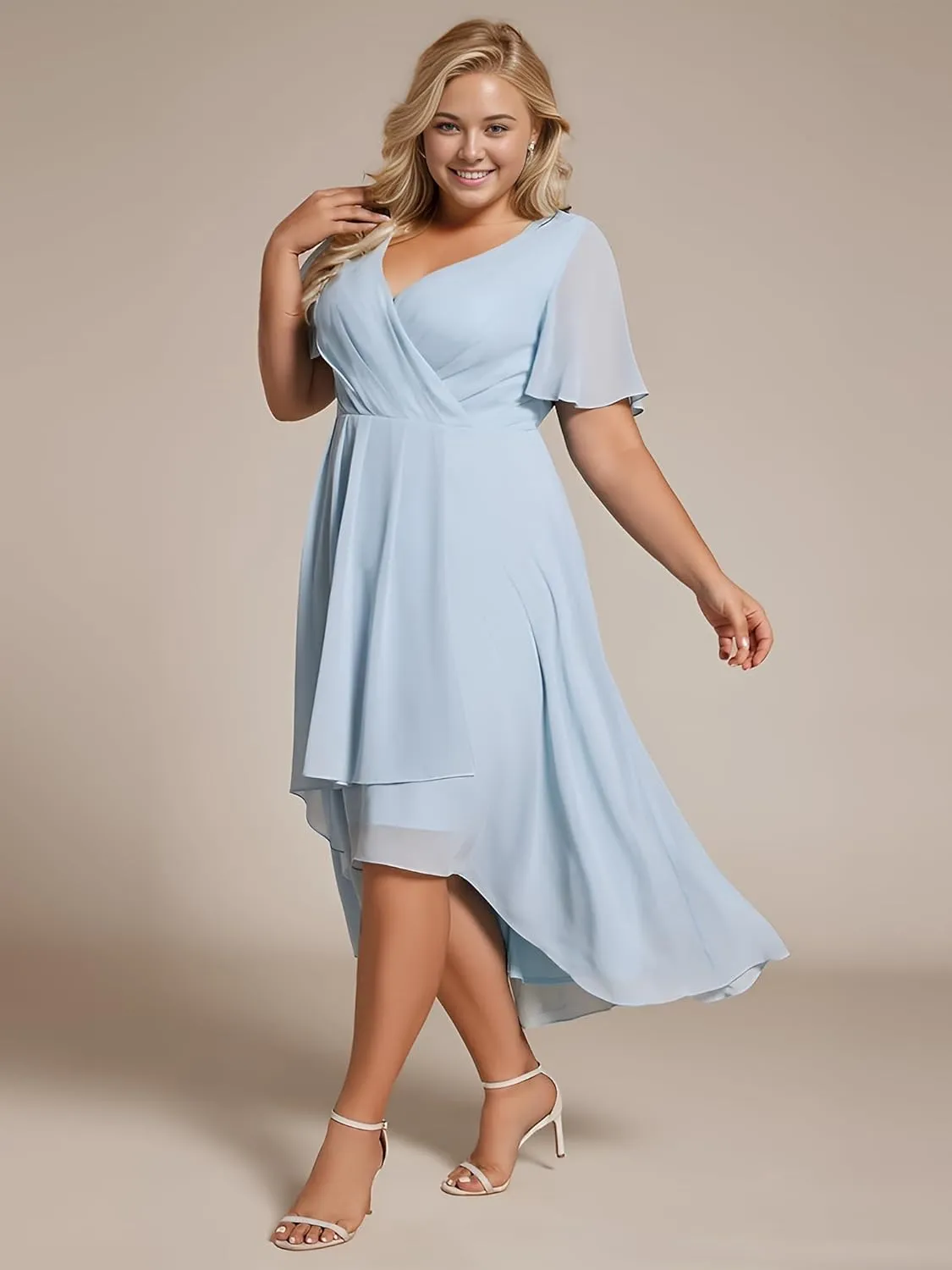 Ever-Pretty Women's A Line Curvy Pleated Chiffon Plus Size Semi Formal Dress