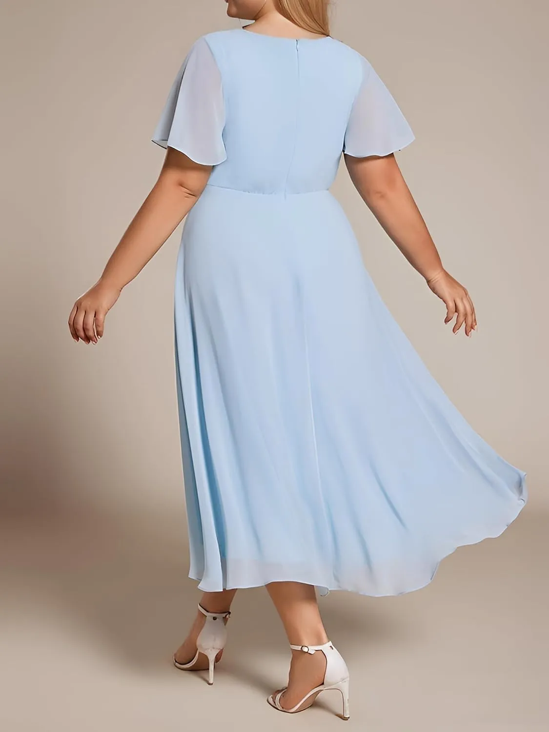 Ever-Pretty Women's A Line Curvy Pleated Chiffon Plus Size Semi Formal Dress