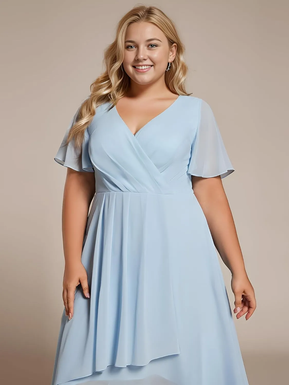 Ever-Pretty Women's A Line Curvy Pleated Chiffon Plus Size Semi Formal Dress