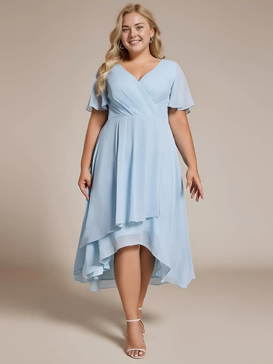 Ever-Pretty Women's A Line Curvy Pleated Chiffon Plus Size Semi Formal Dress