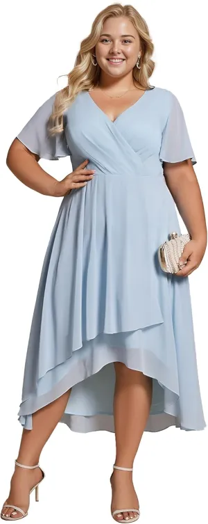 Ever-Pretty Women's A Line Curvy Pleated Chiffon Plus Size Semi Formal Dress