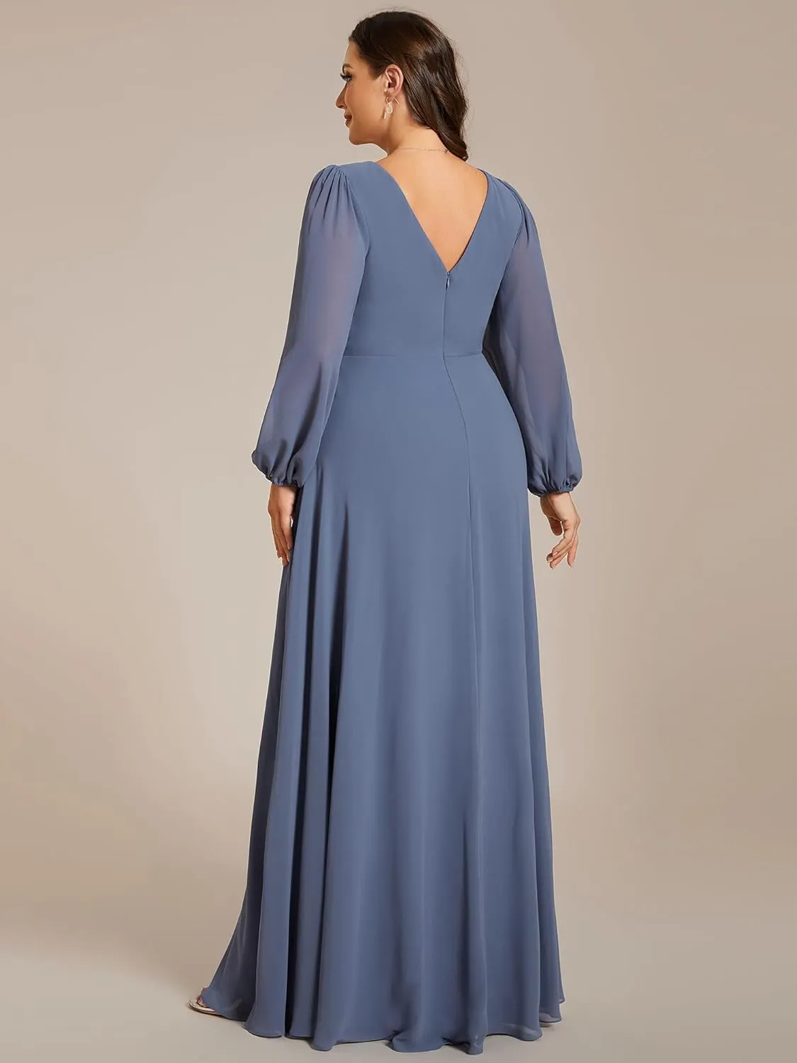 Ever-Pretty Women's Beads Waist Long Sleeves V Neck Plus Size Formal Evening Dresses 01981-DA