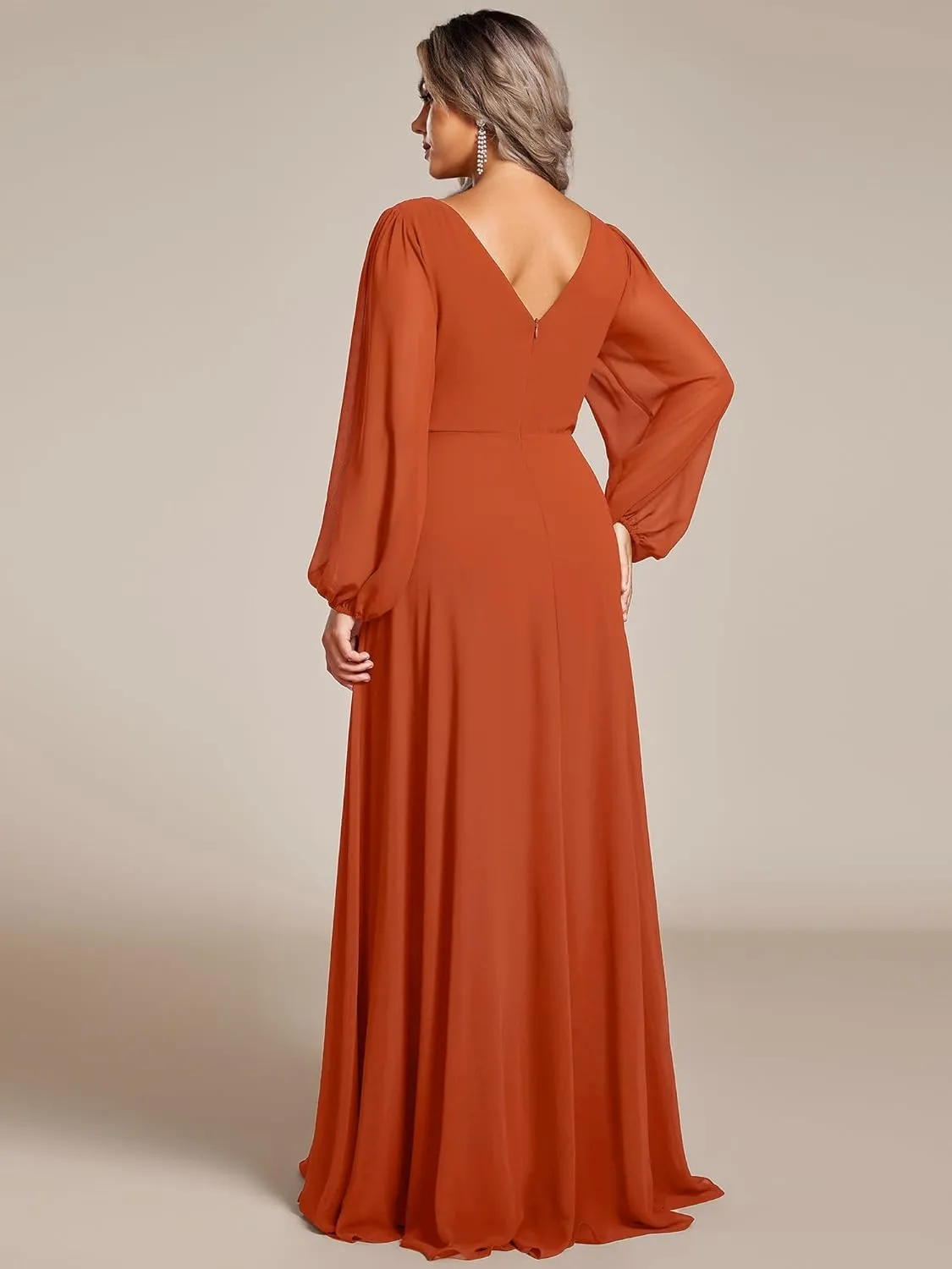 Ever-Pretty Women's Beads Waist Long Sleeves V Neck Plus Size Formal Evening Dresses 01981-DA