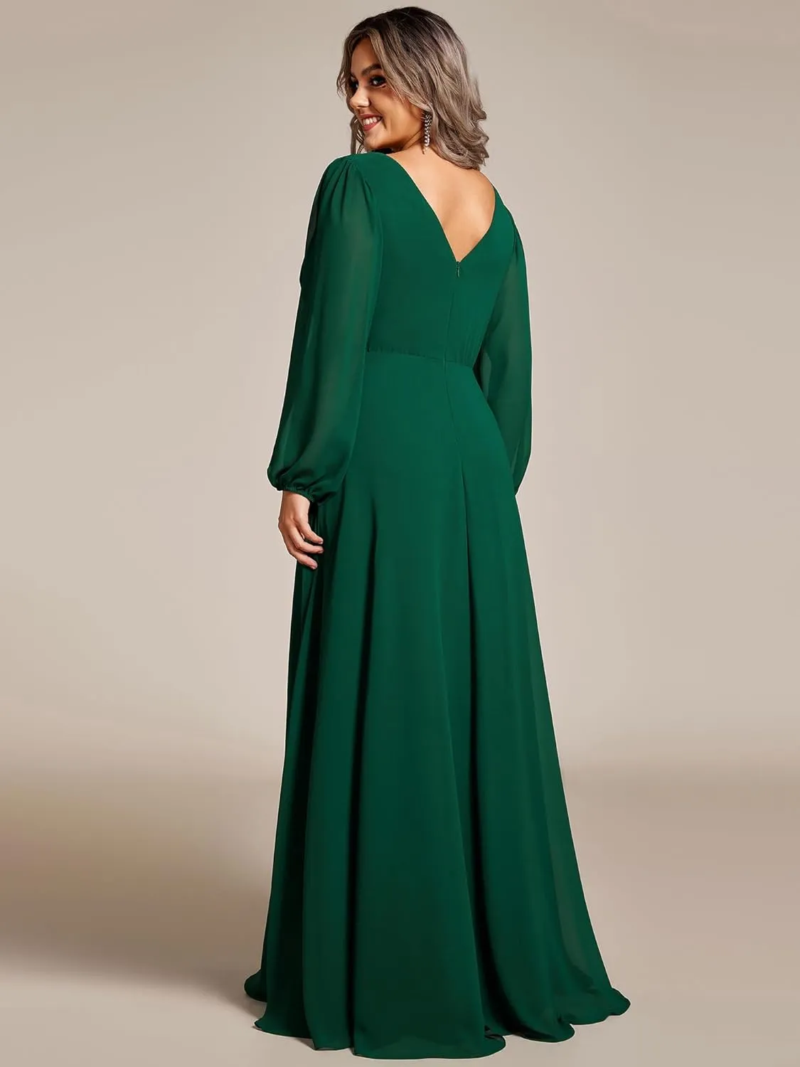 Ever-Pretty Women's Beads Waist Long Sleeves V Neck Plus Size Formal Evening Dresses 01981-DA