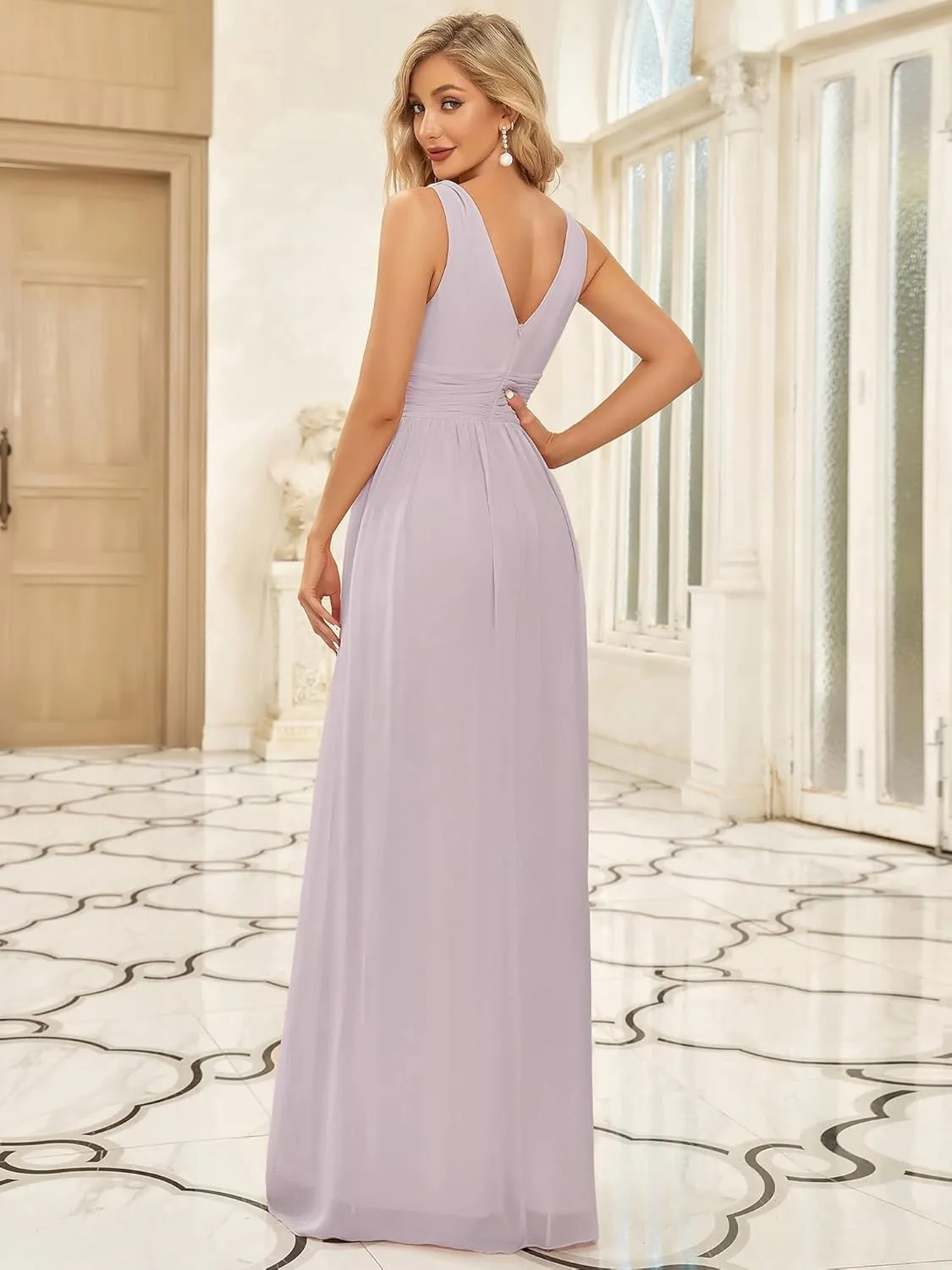 Ever-Pretty Womens Bridesmaid Dress V-Neck Sleeveless A Line Chiffon Floor Length Formal Dress 09016