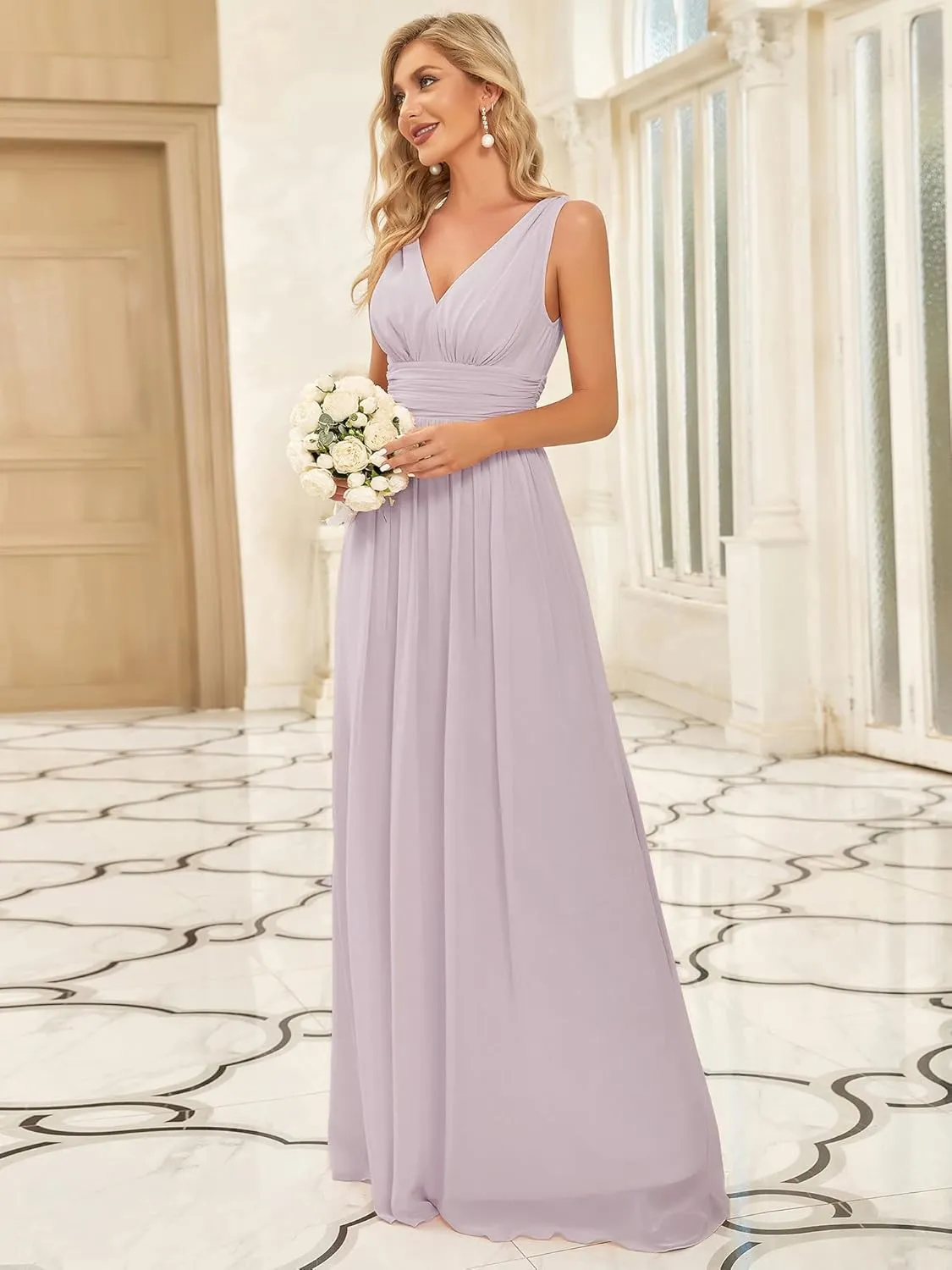 Ever-Pretty Womens Bridesmaid Dress V-Neck Sleeveless A Line Chiffon Floor Length Formal Dress 09016