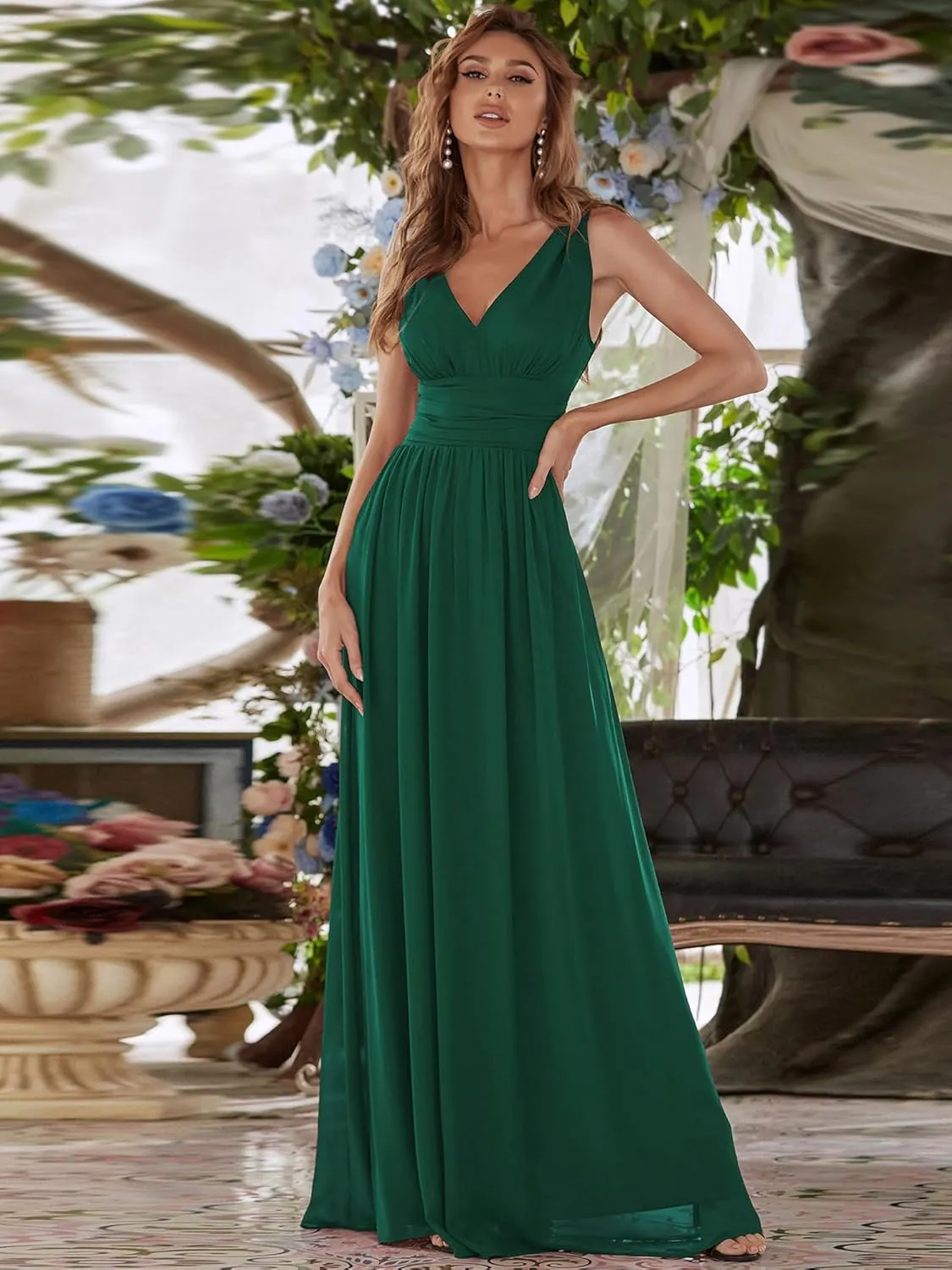 Ever-Pretty Womens Bridesmaid Dress V-Neck Sleeveless A Line Chiffon Floor Length Formal Dress 09016