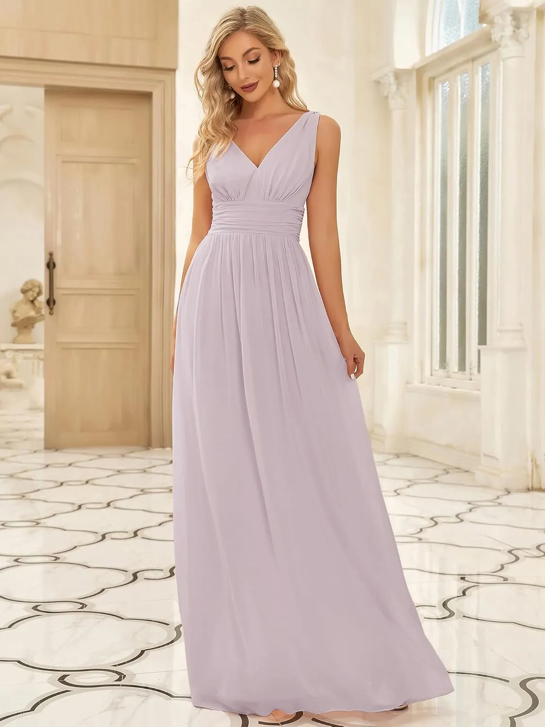 Ever-Pretty Womens Bridesmaid Dress V-Neck Sleeveless A Line Chiffon Floor Length Formal Dress 09016