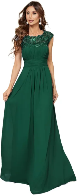 Ever-Pretty Women's Cap Sleeve Ruched Lace Round Neck Chiffon Formal Evening Gowns 09993-US