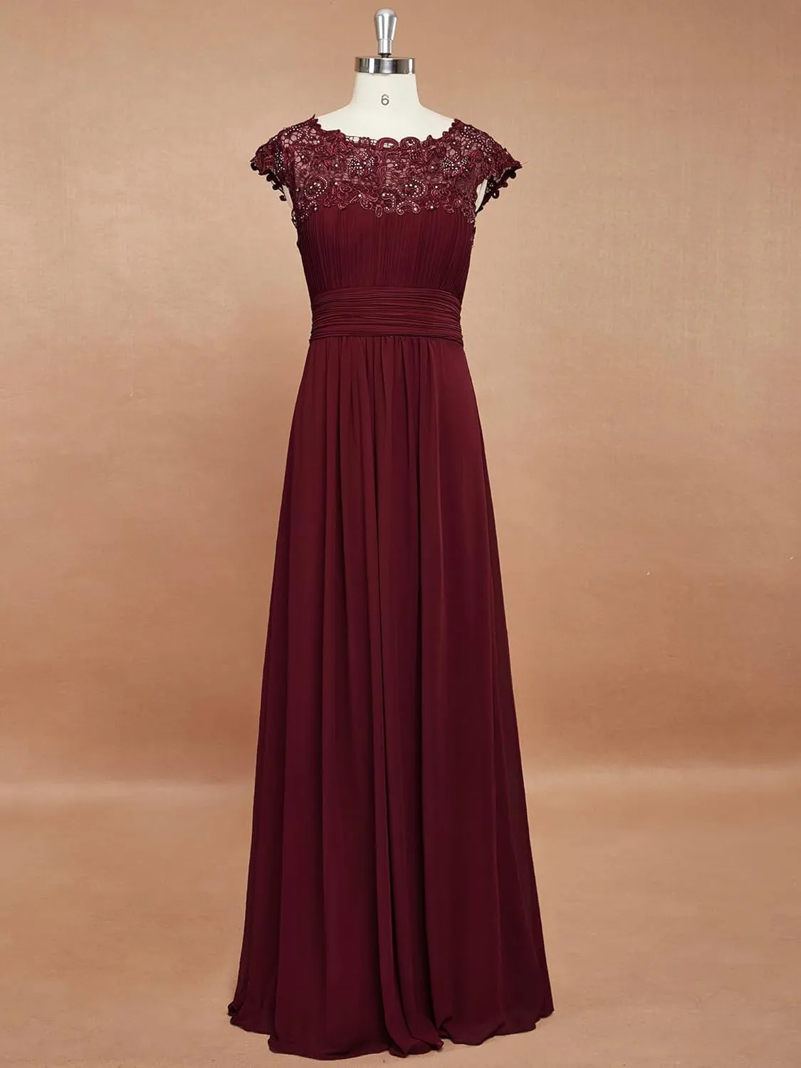 Ever-Pretty Women's Cap Sleeve Ruched Lace Round Neck Chiffon Formal Evening Gowns 09993-US