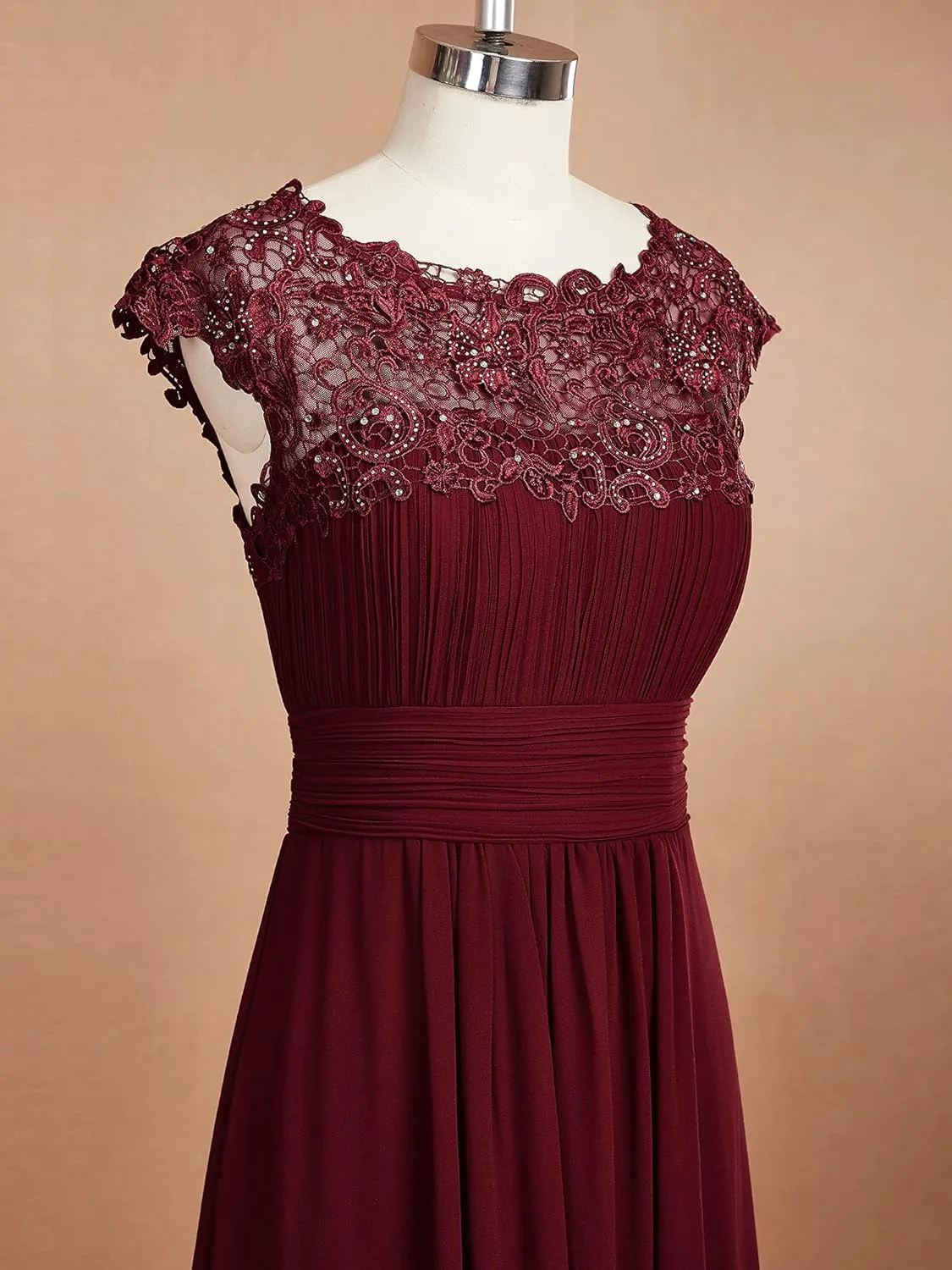 Ever-Pretty Women's Cap Sleeve Ruched Lace Round Neck Chiffon Formal Evening Gowns 09993-US