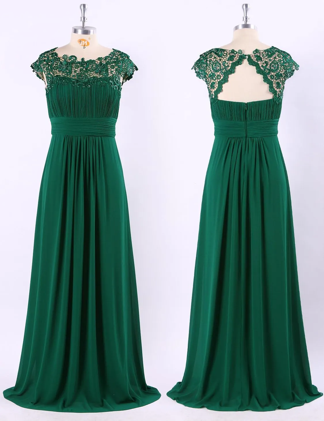 Ever-Pretty Women's Cap Sleeve Ruched Lace Round Neck Chiffon Formal Evening Gowns 09993-US