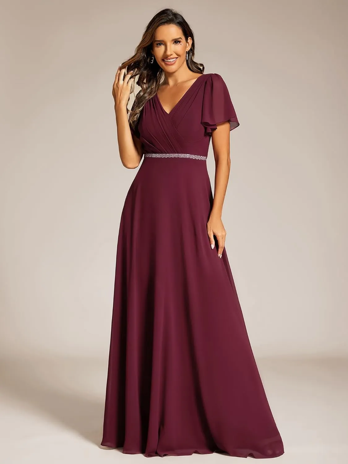 Ever-Pretty Women's Chiffon Formal Dress A-Line V Neck Ruffle Sleeves Floor Length Evening Gown 11981