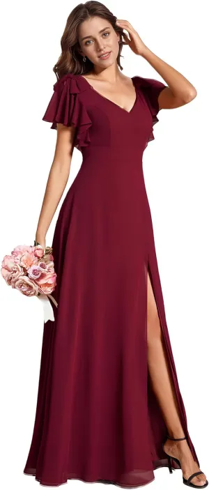 Ever-Pretty Women's Chiffon Mother of The Groom Dresses V Neck Split Ruffle Sleeves Formal Dresses 02080-PH