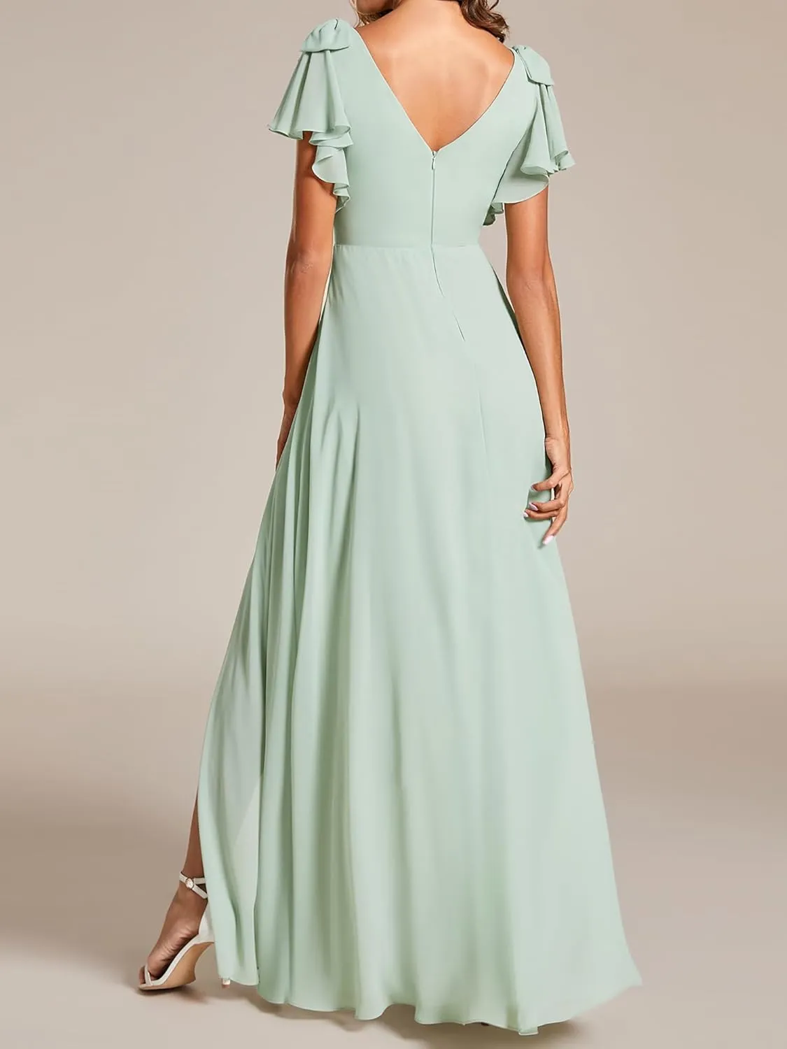 Ever-Pretty Women's Chiffon Mother of The Groom Dresses V Neck Split Ruffle Sleeves Formal Dresses 02080-PH